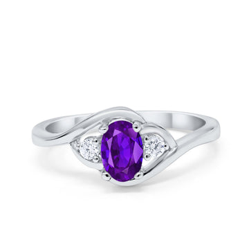 Oval Wedding Ring Simulated Amethyst CZ 925 Sterling Silver